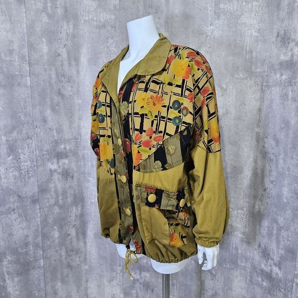 Vintage 90s Abstract Textured Knit Cotton Lined Drawstring Jacket‎ Streetwear - Picture 4 of 8